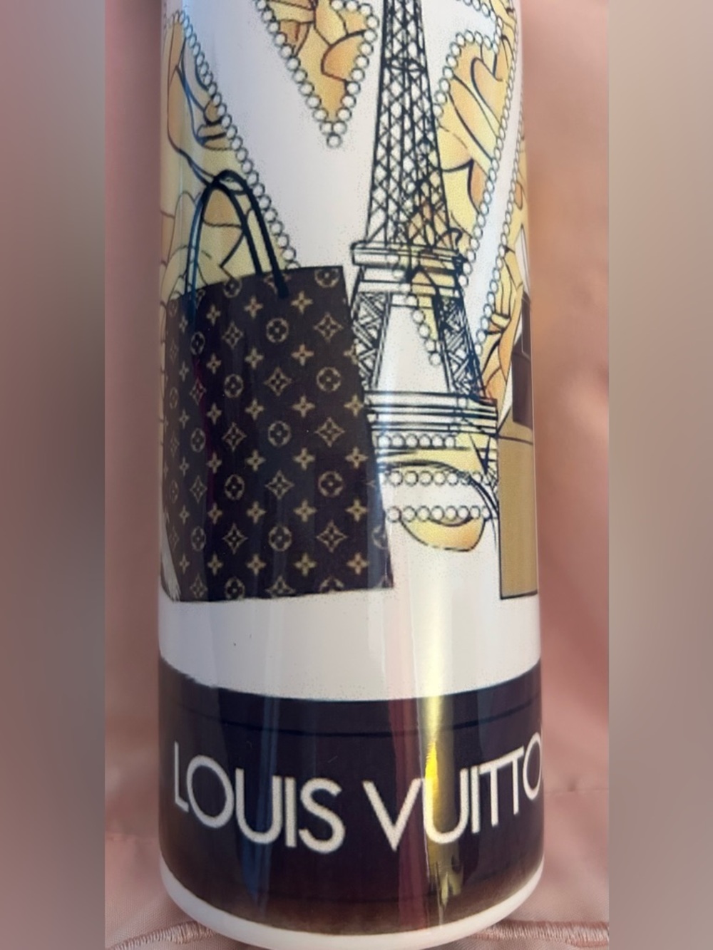 Inspired Louis Vuitton White, Brown & Gold Monogram Paris Travel Tumbler